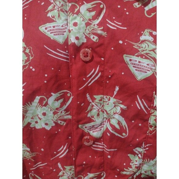 COLUMBIA PFG Red Christmas Light Print Short Sleeve Button Down Shirt Large L - Picture 3 of 12